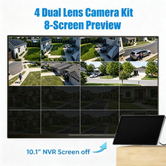Wireless Security Camera System with 10.1″ Monitor 4pcs Dual Lens Outdoor Camera