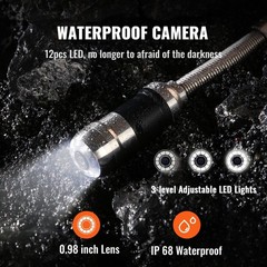 7x30m 12LED IP68 Waterproof Sewer Camera & 16GB SD & Adjustable