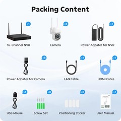 CAMCAMP Wireless Security Camera System 8PC PTZ WiFi Cameras 16CH 4K NVR Audio