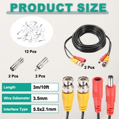 BNC Video Power Cable,3m/10ft All-in-One Security Camera Wire,2 Set Black