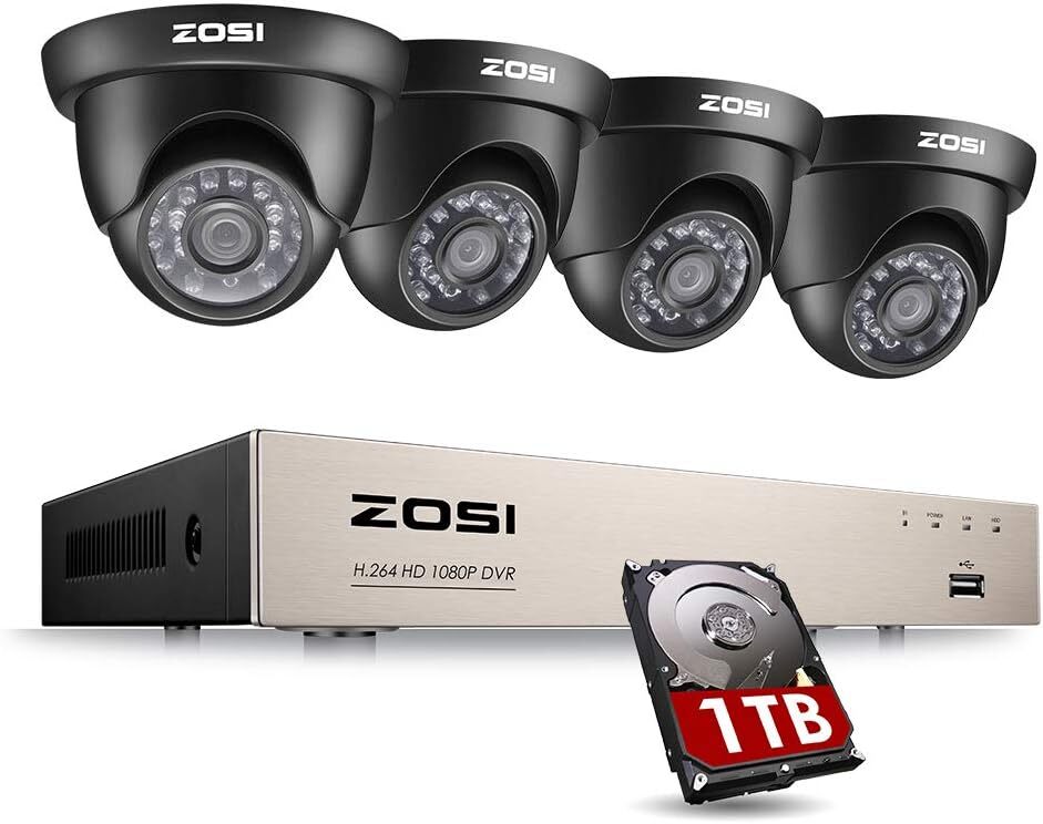 ZOSI 8CH DVR 1080P Outdoor CCTV Security Camera System Night Vision 1TB