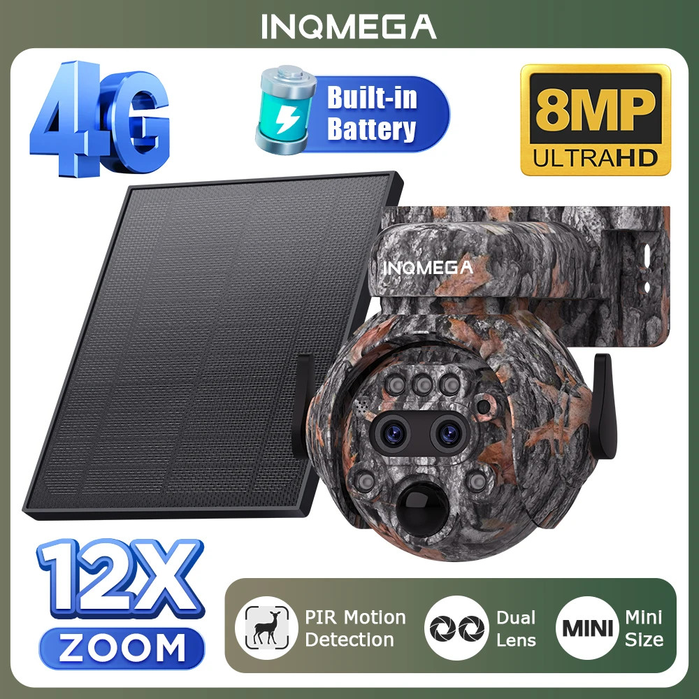 12X ZOOM 8MP 4G Solar Camera Dual lens Camouflage Color Outdoor Hunting Camera