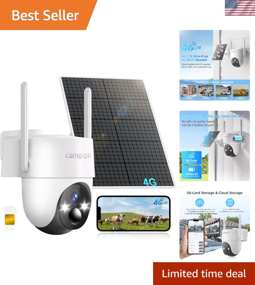 4G LTE Solar Security Camera with 2K Night Vision & 360° View – No WiFi Required
