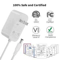 12V 2A 24W Power Supply Adapter 6ft Cord 5.5×2.1mm DC Plug UL Certified