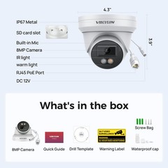 Vikylin 4K 8MP Audio PoE IP Camera Outdoor Full Color+IR Light Night Vision NDAA