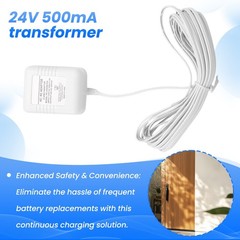 Doorbell Transformer 24V Adapter for Video Doorbell, 16.4ft Long C Wire 2699