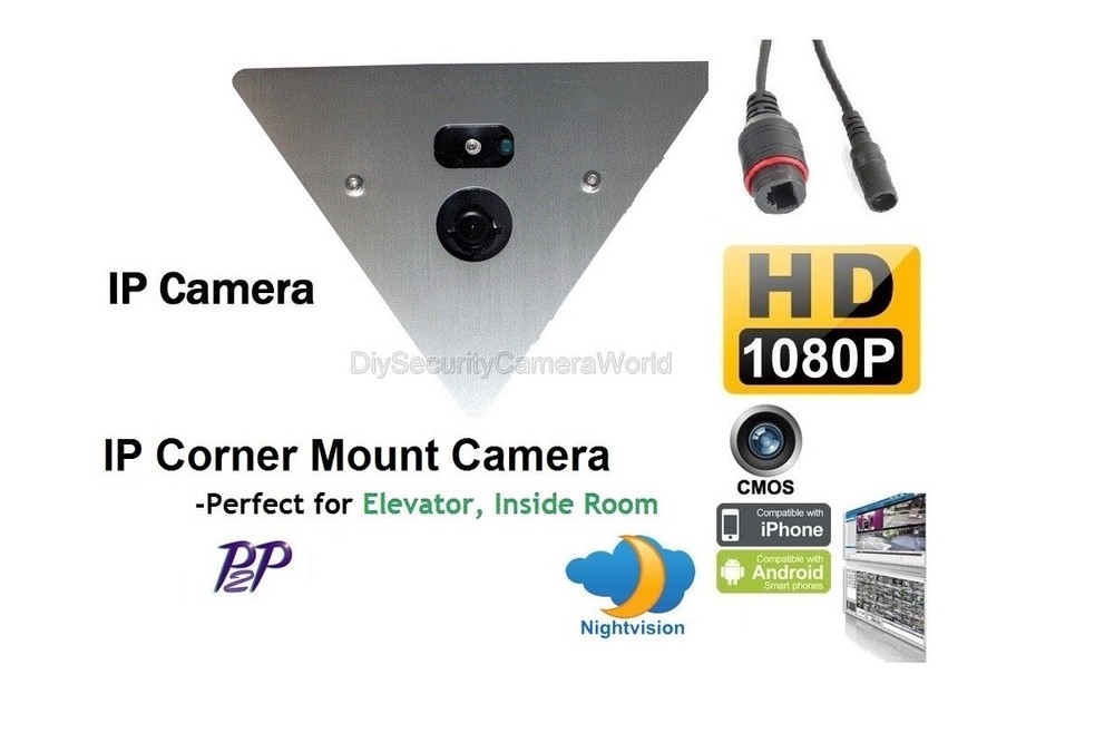 1920 x 1080 HD IP Corner Mount Security Camera 2.8mm Wide Angle Lens, Array LED