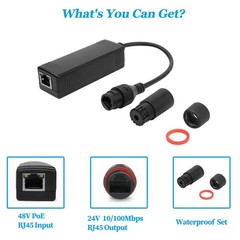 Waterproof 48V to 24V PoE Converter Output 24V 25W Max IEEE802.3 af/at PoE to…