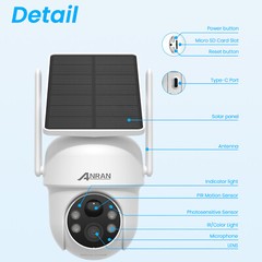 ANRAN Solar Security Cameras System Wireless Outdoor Battery Powered WiFi Camera