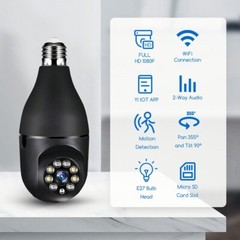 Wireless LED Bulb Camera 1080P HD, 355° Horizontal, 90° Vertical, Motion Detect