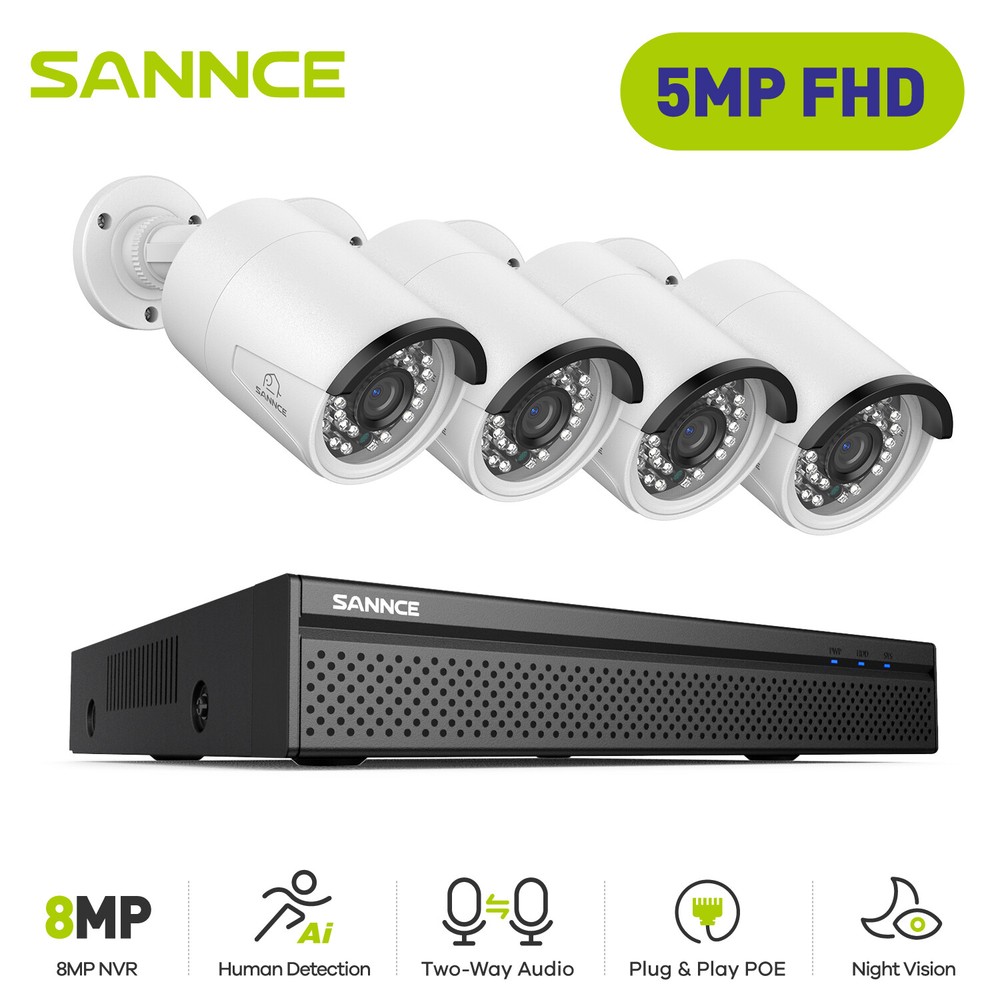 SANNCE 5MP POE Security Camera System 4K 8CH NVR Two Way Audio Recording Outdoor