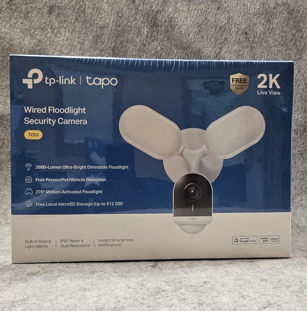 TP-Link Tapo 2K Wired Floodlight Security Camera Outdoor TC53 White NEW SEALED