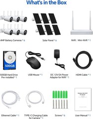 4MP Solar Wireless Security Camera System Outdoor 6x Bullet Cams 10CH NVR 500GB