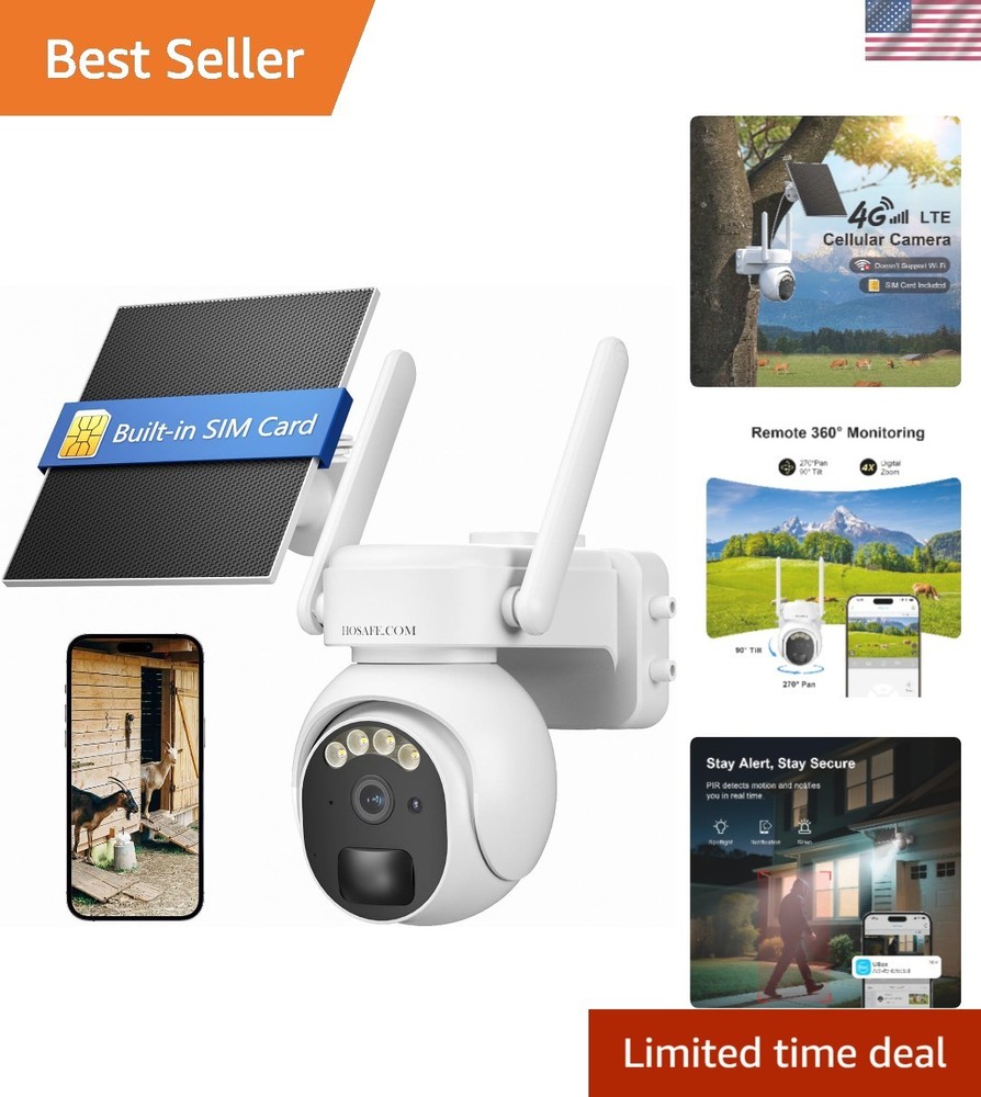 360° PTZ Solar Camera – 4G Connectivity, Free Cloud Storage, Night Color Vision
