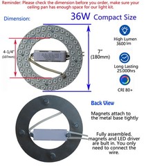 OLYMSTAR 36W LED Light Kit Panel for Ceiling Fan Flush 7″ in Diameter, Clear