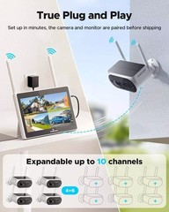 Solar Battery Powered Wireless Security Camera System Outdoor w/ 10″ Monitor NVR