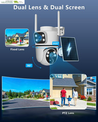 130° Wide View, AI Human Detection, 2.4/5.8Ghz Dual-Band Wifi, Solar Powered, Fr