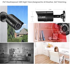 ZOSI 5MP Lite H.265+ 16CH 2MP Security Camera System Outdoor Motion Detection 2T