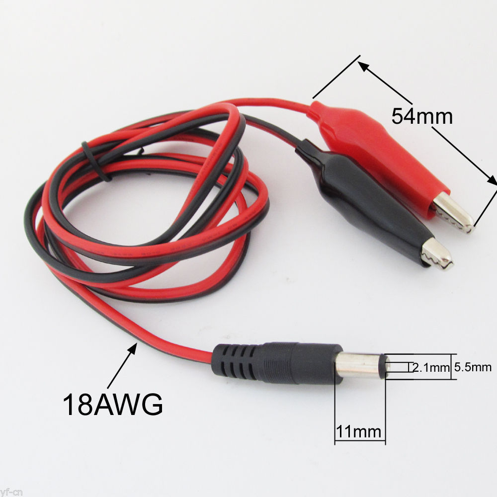 1set 1M 5.5 x 2.1mm DC Power Male Plug to Dual 45mm Alligator Clip 18AWG Cable
