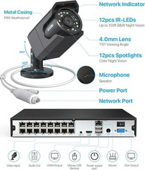 ZOSI 4K Security PoE Camera System with Audio Color Night Vision 24/7 Recording