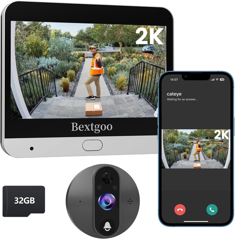 2K Video Peephole Doorbell Camera with 32GB Memory Card, Door Viewer with 4.3″ C