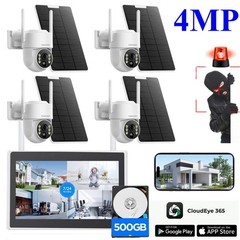 4MP PTZ Wireless Home Security Camera System Solar Wifi 10” Monitor NVR+500GB