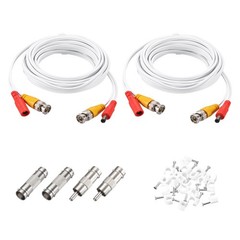 2 Set BNC Video Power Cable 3m/10ft All-in-One Security Camera Wire White