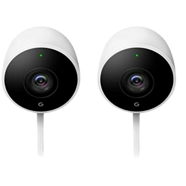 Google Nest Cam Indoor/Outdoor Surveillance Camera – Snow, Pack of 2