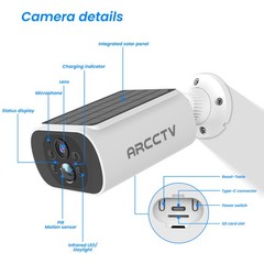 ARCCTV 2K Solar Security Camera System Wireless Outdoor Home Battery 2 Way Audio