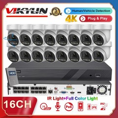 Vikylin 4K 16CH 16 POE CCTV System 8MP 5X Zoom PTZ IP Camera Full Color IR Lot
