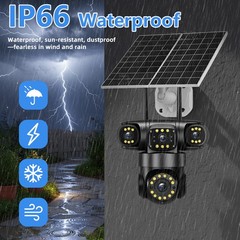 16MP 4G SIM Solar Security IP Camera Outdoor 4 Lens PTZ CCTV Motion Detection