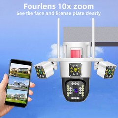 3 Lens HD 12MP WiFi IP Camera Wireless Outdoor CCTV PTZ Home Security IR Cam