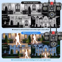 5MP 4 Lens Home Security WiFi Camera Outdoor 10K Wireless 4 Screens 16X Zoom PTZ