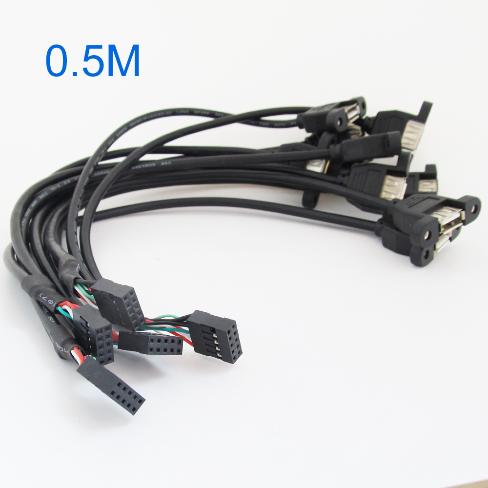 5pcs 50cm 2 Port USB A Female to Internal 2×5 way 9 Pin Header Adapter Cable