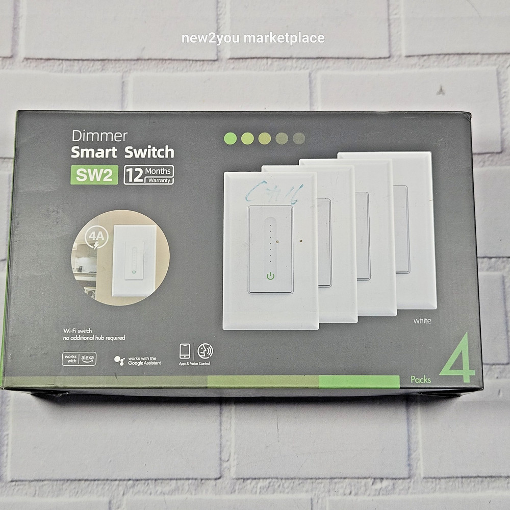Dimmer Smart Switch SW2 4 Pack Compatible with Alexa & Google light switch