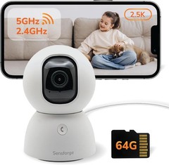 SensForge 2.5K 360° Pan-Tilt Wi-Fi Security Camera, AI Detection, 64GB SD