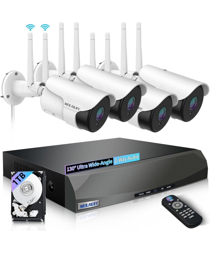 Dual Antenna Enhance & 30Days Storage 2-Way Audio Outdoor Wireless Security 1TB