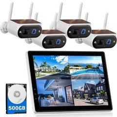 Solar Security Camera System Wireless Outdoor Home 10CH NVR 4 Cams with Monitor