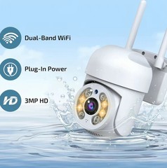 3MP PTZ Dual-Band WiFi Security Camera, Motion Tracking, Cloud Storage