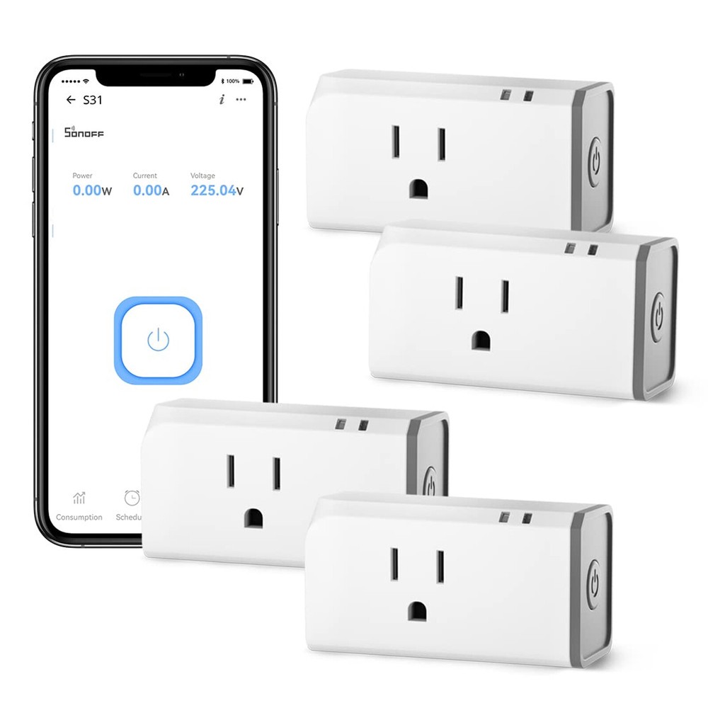 4 Pack SONOFF Smart Plug, Wi-Fi Plug, App Remote Control with Energy Monitoring