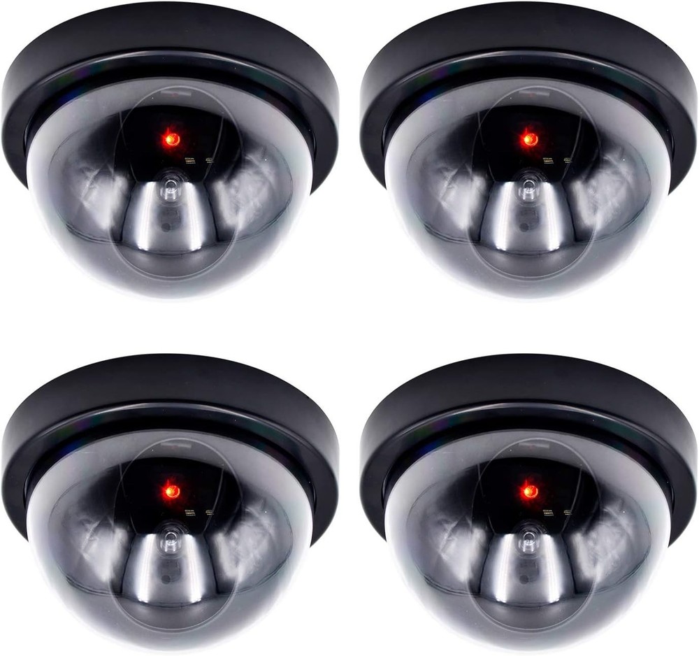 Fake Security Cameras In/Outdoor CCTV Dome Camera Flashing Red LED Light 4pk