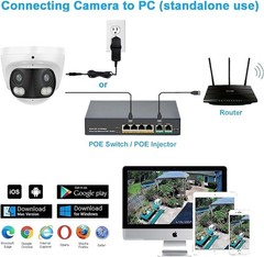 4K 8MP Dual Lens POE IP Camera 180° Panoramic Color Night Vision Metal Housing