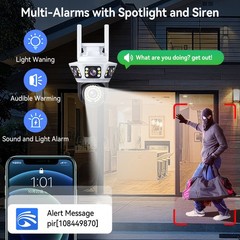 Triple Lens 3 Screen WiFi Security Camera Outdoor Two-Way Audio Night Vision PTZ