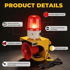 kbaoele AC110V Industrial Siren Alarm Strobe Light-120dB Loud Horn&Waterproof