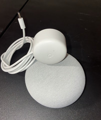 Google Home Mini Smart Speaker Fabric Gray/White w/ Power Adapter, Wi-Fi Voice