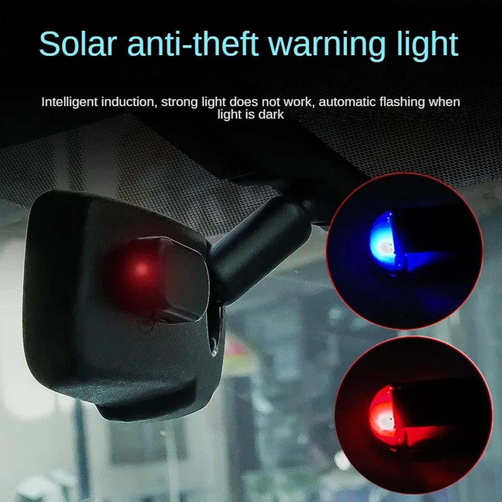 Solar Car Fake Alarm Light Signa With Wireless Anti Theft Warning LED Red Blue