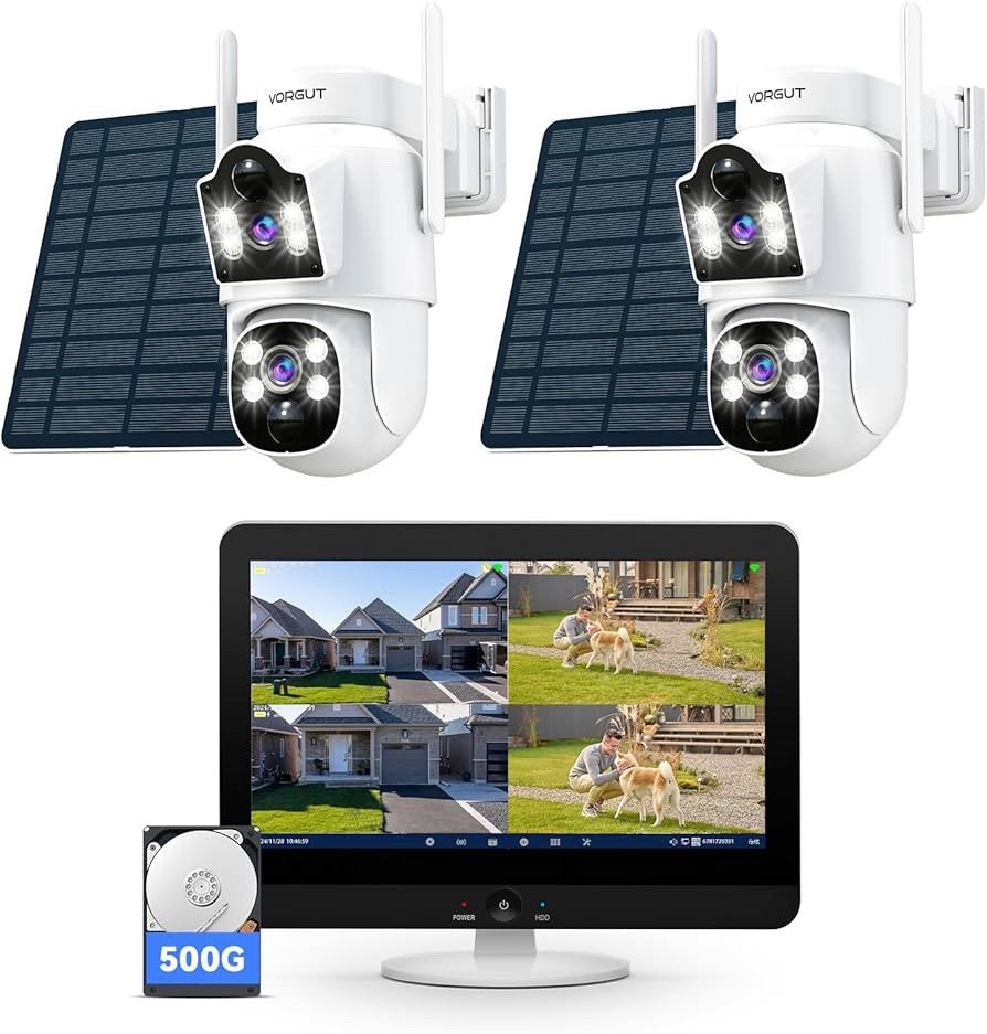 (8PX) Outdoor Wireless Cameras 2pcs 4MP Dual Lens Solar PTZ with 12” Monitor