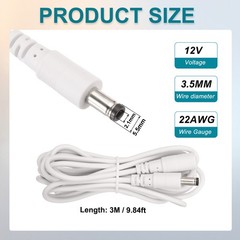 1PCS 9.84ft White DC Power Extension Cable 5.5mm x 2.1mm