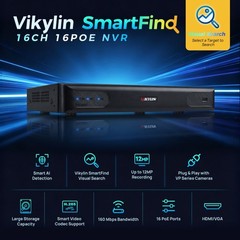 Vikylin SmartFind 16CH NVR 5MP PoE Security Camera System Color Night Vision Lot