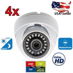 4 Pcs 1080p CCTV Security Camera Outdoor Indoor Night Vision HD TVI AHD CVI Dome